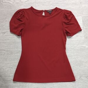 Express Red Puff Sleeve Fitted Blouse